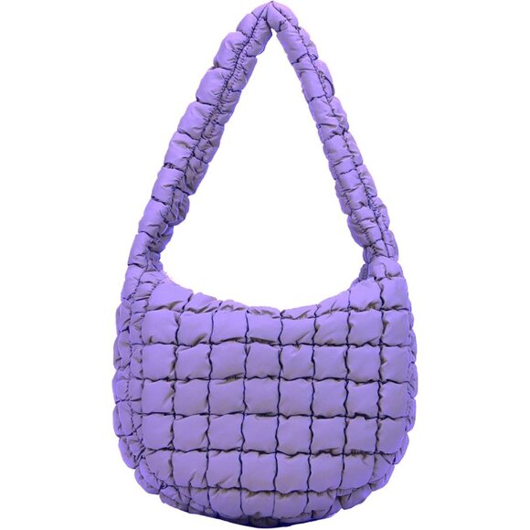 Women's Purple Puffer Lightweight Padding Hobo with Zip Tote Bag - Picture 1 of 6